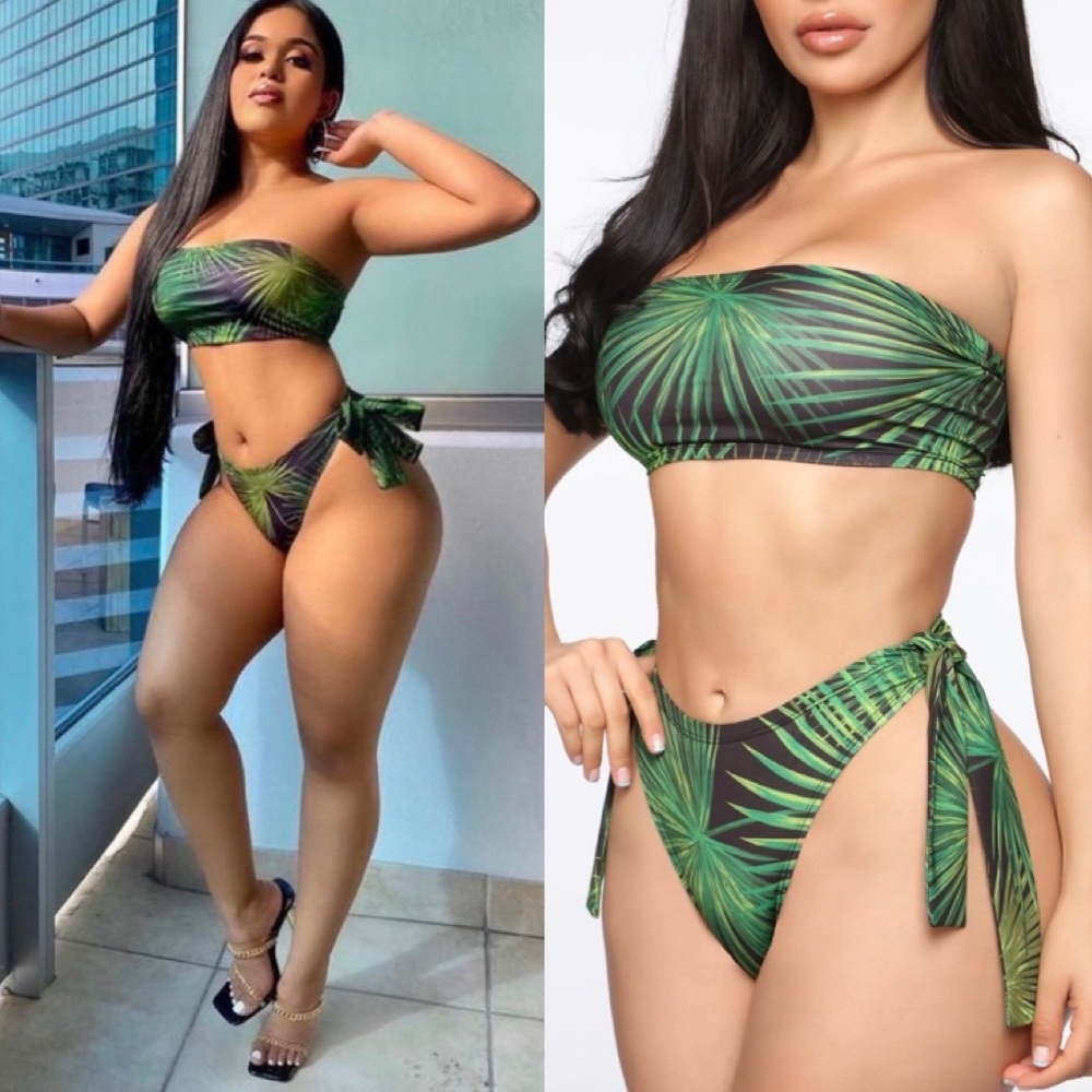 Fashion Nova Tropical Green Palms Bikini Set